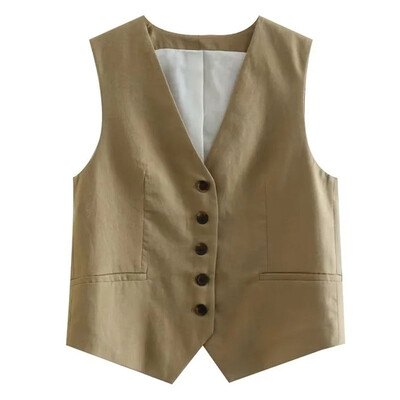 TRAFZA mellényes rövidnadrág női öltöny 2023 divatos, egysoros mellény felső + vékony nadrágszettek női, hétköznapi utcai viselet