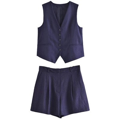 TRAFZA mellényes rövidnadrág női öltöny 2023 divatos, egysoros mellény felső + vékony nadrágszettek női, hétköznapi utcai viselet