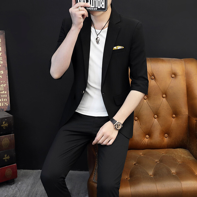 Lagano odjeveno odijelo s rukavima na sedam točaka muško odijelo ljetno tanko korejsko odijelo s rukavima do sredine