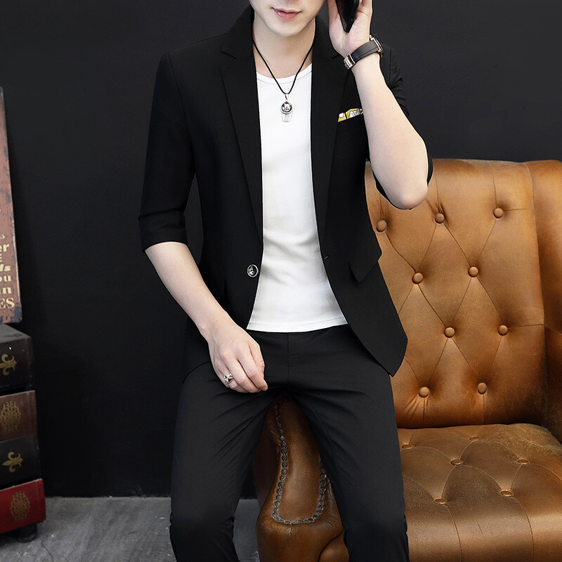 Lagano odjeveno odijelo s rukavima na sedam točaka muško odijelo ljetno tanko korejsko odijelo s rukavima do sredine