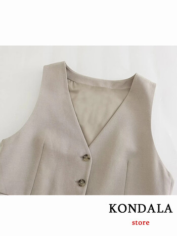 KONDALA Vintage Fashion 2023 Καλοκαιρινό γυναικείο κοστούμι 2 τεμαχίων V με κουμπιά λαιμόκοψη φανελάκι + ψηλή μέση φαρδύ σορτς για πόδι casual γιορτινό σετ