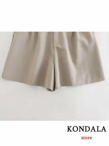 KONDALA Vintage Fashion 2023 Καλοκαιρινό γυναικείο κοστούμι 2 τεμαχίων V με κουμπιά λαιμόκοψη φανελάκι + ψηλή μέση φαρδύ σορτς για πόδι casual γιορτινό σετ