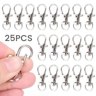 25pcs Swivel Lobster Clasp Stainless Steel Swivel Keyrings Clasp Portable Snap Hook For Jewellery Diy Crafts Puppy Chains