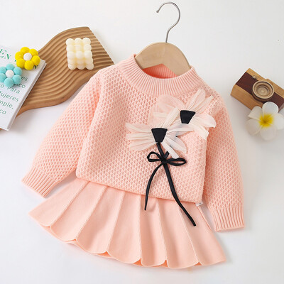 Bērnu džemperis meitenēm rudenī un ziemā jauns stils: puķu trikotāžas tops ar garām piedurknēm meiteņu kleitai