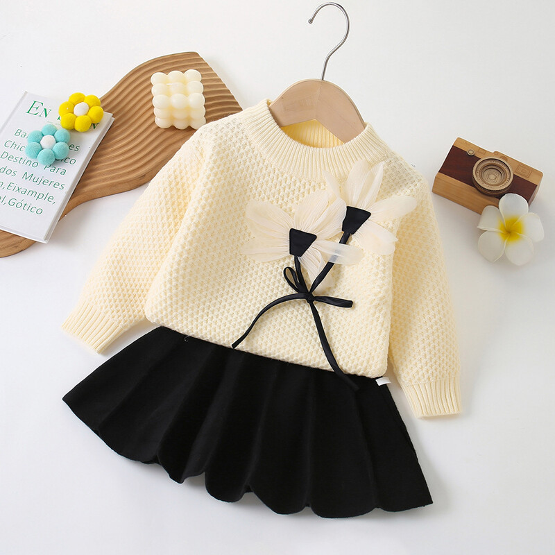 Bērnu džemperis meitenēm rudenī un ziemā jauns stils: puķu trikotāžas tops ar garām piedurknēm meiteņu kleitai