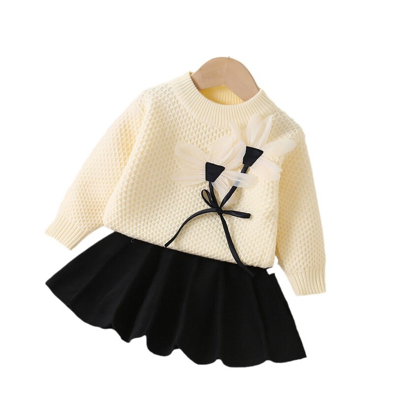 Bērnu džemperis meitenēm rudenī un ziemā jauns stils: puķu trikotāžas tops ar garām piedurknēm meiteņu kleitai