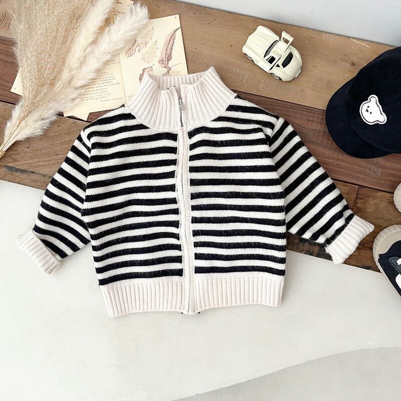 Cardigan tricotat pentru copii, toamna 2024, pulover cu dungi pentru bărbați și femei, jachetă, pulover la modă pentru bebeluși, pulover tricotat de toamnă