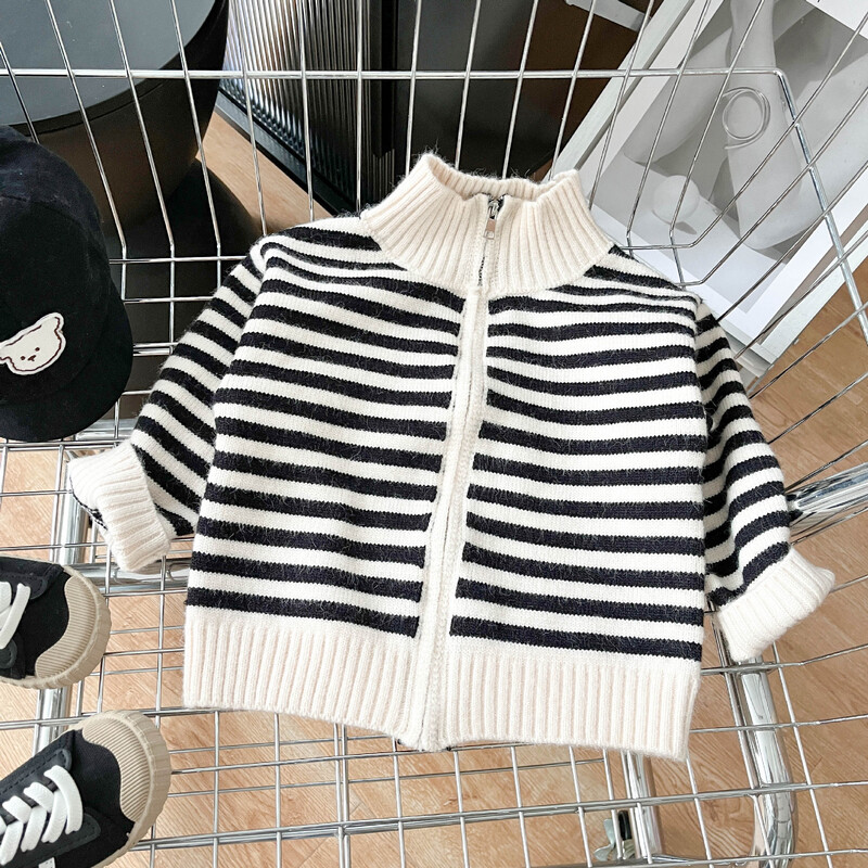 Cardigan tricotat pentru copii, toamna 2024, pulover cu dungi pentru bărbați și femei, jachetă, pulover la modă pentru bebeluși, pulover tricotat de toamnă