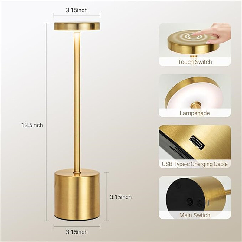 Klasiska galda lampa USB uzlādējama nakts gaisma bezpakāpju aptumšošana skārienjutīga galda lampa 3 krāsu naktslampa Viesnīcas bāra dekorēšana