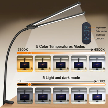 LED настолна лампа с двойна глава Димируема светлина за компютърен монитор USB настолни лампи Светлини за четене Защита на очите 3 цветни режима за офис