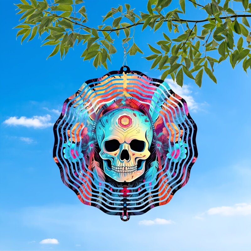1 db Skull Wind Spinner szélcsengő az udvari kerthez kültéri, 10 hüvelykes kerti dekorációs szél forgó függő dekorációk, NINCS függő