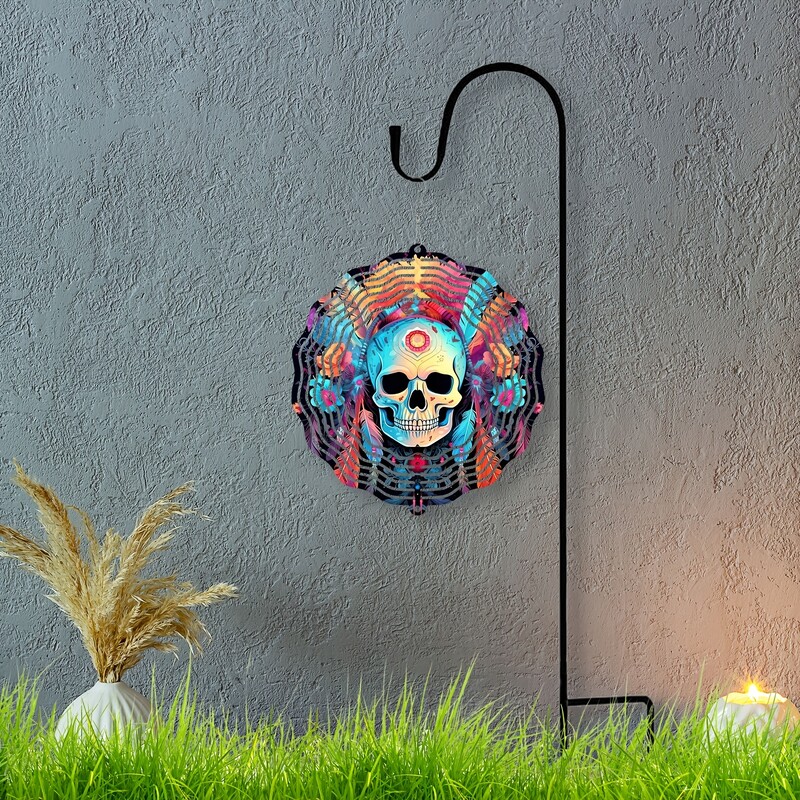 1 db Skull Wind Spinner szélcsengő az udvari kerthez kültéri, 10 hüvelykes kerti dekorációs szél forgó függő dekorációk, NINCS függő