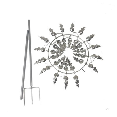 1 buc. Placă circulară argintie metalică 3D Wind Spinner pentru exterior, grădină, curte, decorațiuni în aer liber