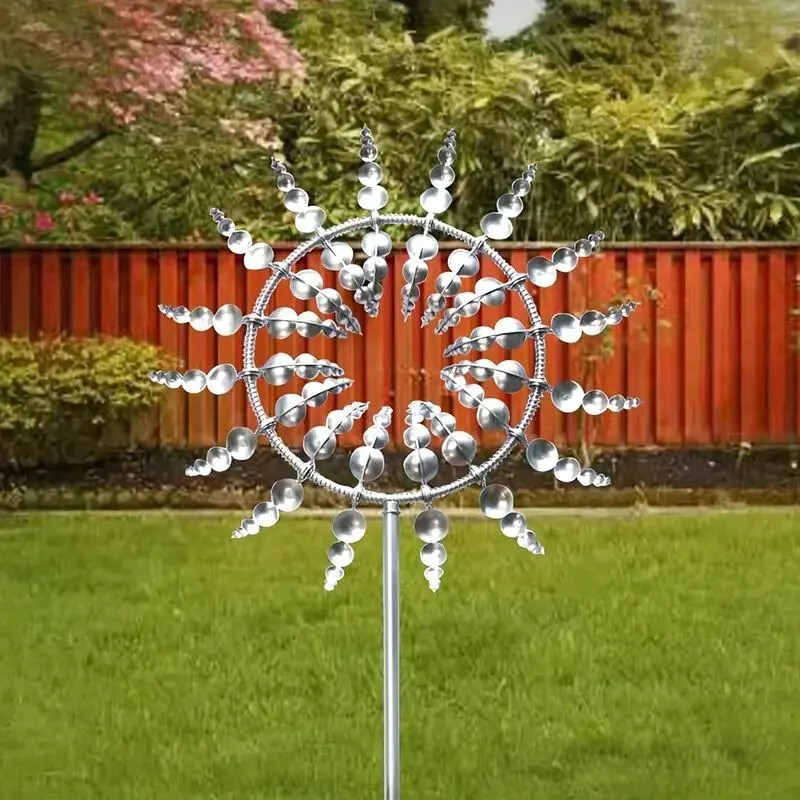 1 buc. Placă circulară argintie metalică 3D Wind Spinner pentru exterior, grădină, curte, decorațiuni în aer liber