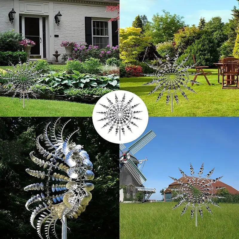 1 buc. Placă circulară argintie metalică 3D Wind Spinner pentru exterior, grădină, curte, decorațiuni în aer liber