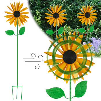 Wind Spinner Metal Sunflower Art Sculpture Windmill Heavy-Duty Wind Spinner 3D Sunflower Craft διακοσμητικό για γκαζόν κήπου αυλής