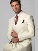 Elefántcsont Férfi Peak hajtókás öltönyök, kétsoros kabát Vőlegény szmoking Slm Fit blézer nadrág 2 részes üzleti öltöny szett