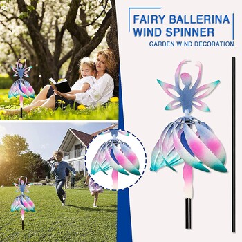 Κομψή μπαλαρίνα Wind Spinner Fairy Windmill Outdoor Metal Stakes Ξωτικά στολίδια κήπου για αυλή κήπου Art Decor Pinwheel