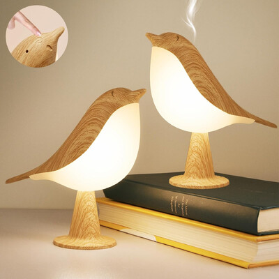 Malá stolová lampa s vtáčou lampou, 3 farebné dotykové teplotné senzory, bezdrôtové nočné svetlo s nabíjateľnou batériou do spálne pri posteli