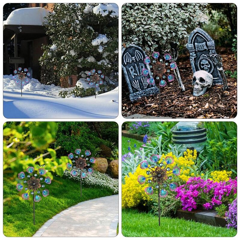 Învârtitor de vânt cu coadă de păuni Spinner de vânt de grădină din metal, rotativ de 360 de grade, moara de vânt de grădină, roată de grădină, captare de vânt