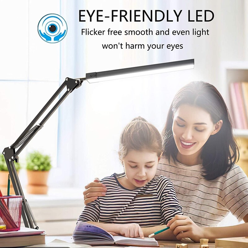 LED-es összecsukható fém asztali lámpa kapocs, hosszú karú, fényerősségű asztali lámpa, 3 színben állítható nappali olvasó számítógépekhez