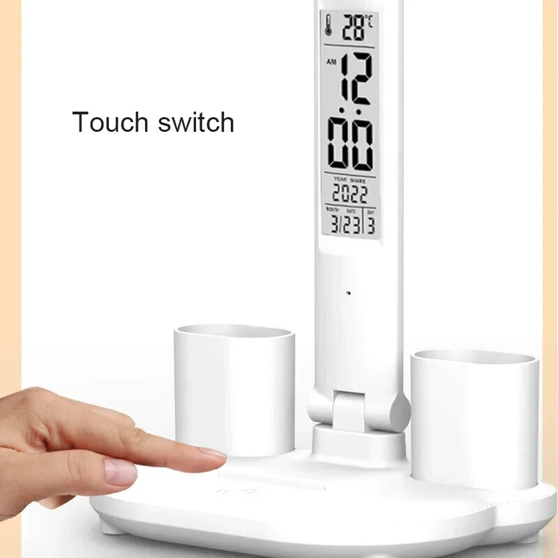 LED stolna svjetiljka USB sklopiva stolna svjetiljka s mogućnošću prigušivanja na dodir s kalendarom i temperaturnim satom Noćno svjetlo za učenje Lampa za čitanje