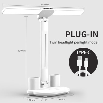 Asztali lámpa LED kétfejű, többfunkciós összecsukható érintőképernyős LED-es óra asztali lámpa ventilátorral USB tölthető, szabályozható olvasólámpa