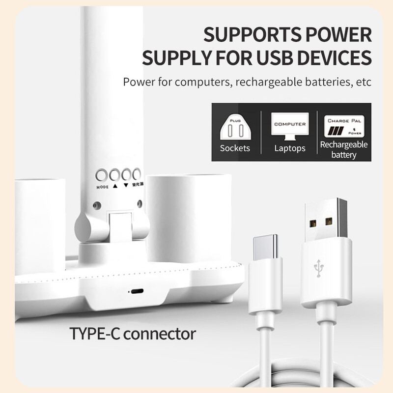 Asztali lámpa LED kétfejű, többfunkciós összecsukható érintőképernyős LED-es óra asztali lámpa ventilátorral USB tölthető, szabályozható olvasólámpa