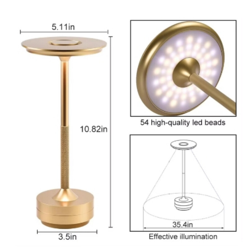 Lampă de masă LED cu senzor tactil clasic Lampă de birou reîncărcabilă fără fir Temperatură reglabilă în 3 culori Stil modern Lumină de noapte LED
