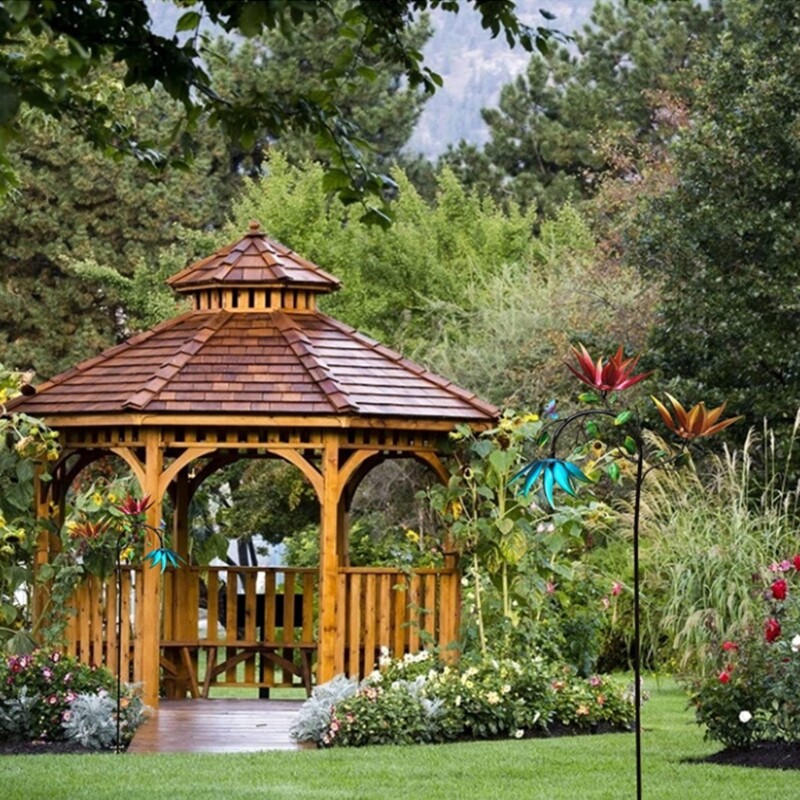 C5AD velika metalna vjetrenjača s tri rotirajuća cvijeta Leptiri Skulptura vjetrenjače za vanjski vrt Art Art Decor