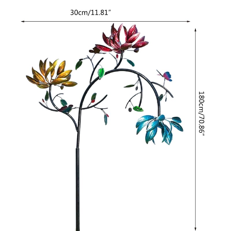 C5AD velika metalna vjetrenjača s tri rotirajuća cvijeta Leptiri Skulptura vjetrenjače za vanjski vrt Art Art Decor