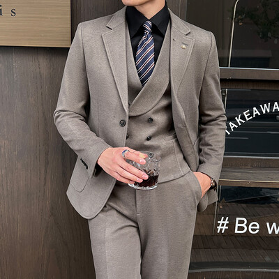 (Jakna + prsluk + hlače) Vunena zimska odijela od tvida Muški smoking za vjenčanje Svečano mladoženja Smoking riblja kost Muški modni 3-dijelni