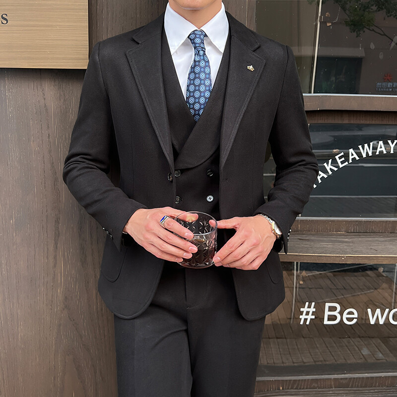 (Jakna + prsluk + hlače) Vunena zimska odijela od tvida Muški smoking za vjenčanje Svečano mladoženja Smoking riblja kost Muški modni 3-dijelni