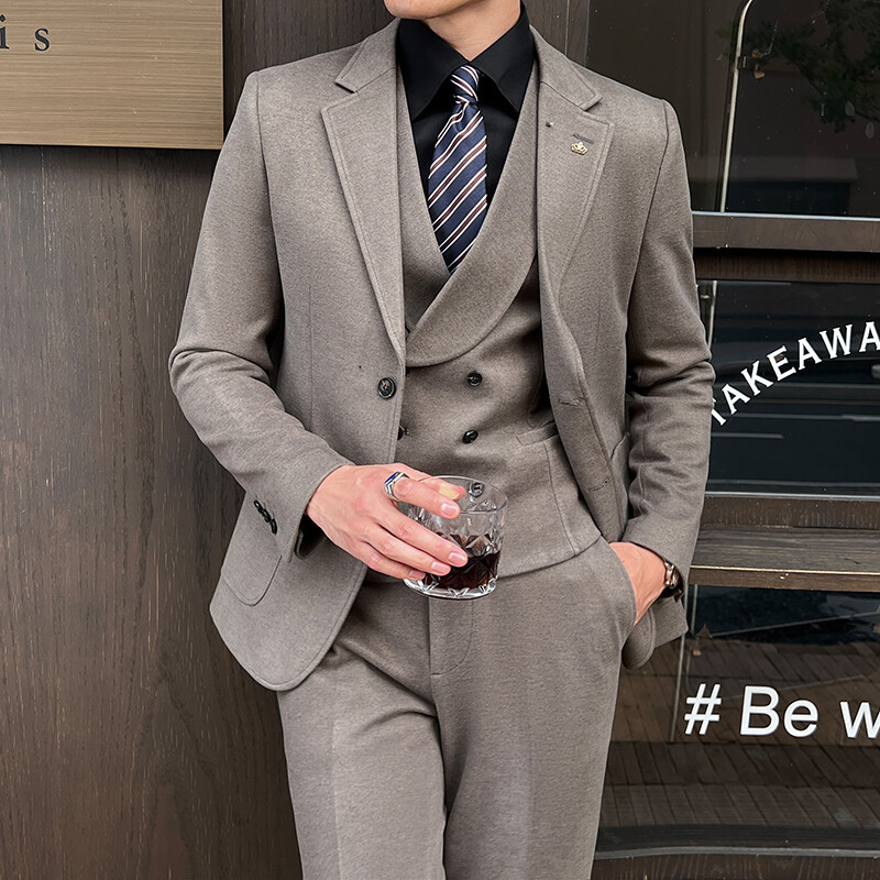 (Jakna + prsluk + hlače) Vunena zimska odijela od tvida Muški smoking za vjenčanje Svečano mladoženja Smoking riblja kost Muški modni 3-dijelni
