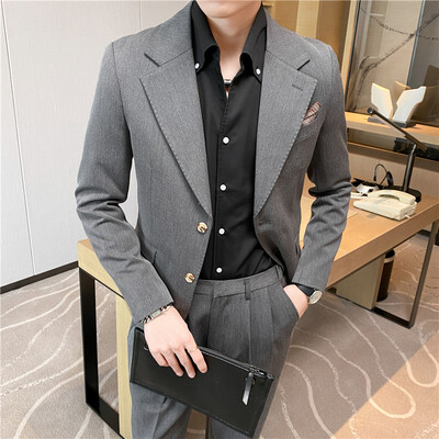 ( Jaka + Bikses ) Augstākās klases vīriešu ikdienas biznesa uzvalks divdaļīgs komplekts Britu modes ikdienas uzvalks līgavainim kāzu kleita vīriešu uzvalks