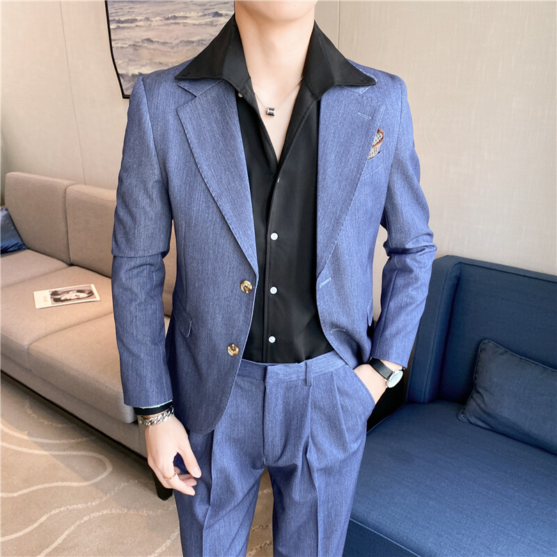 ( Jaka + Bikses ) Augstākās klases vīriešu ikdienas biznesa uzvalks divdaļīgs komplekts Britu modes ikdienas uzvalks līgavainim kāzu kleita vīriešu uzvalks