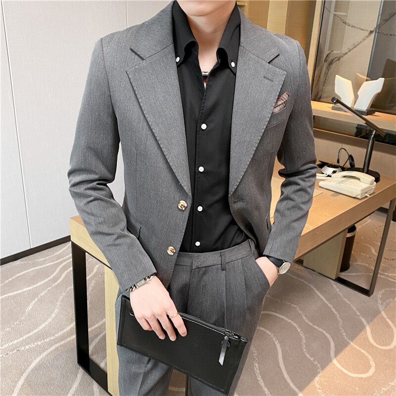 ( Jaka + Bikses ) Augstākās klases vīriešu ikdienas biznesa uzvalks divdaļīgs komplekts Britu modes ikdienas uzvalks līgavainim kāzu kleita vīriešu uzvalks