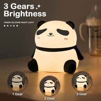 Χαριτωμένο Panda Night Light 3 επιπέδων Dimmable Φωτιστικό ύπνου Nursery Χρονομέτρηση Επαναφορτιζόμενο φωτιστικό αφής κομοδίνου για διακόσμηση δωματίου