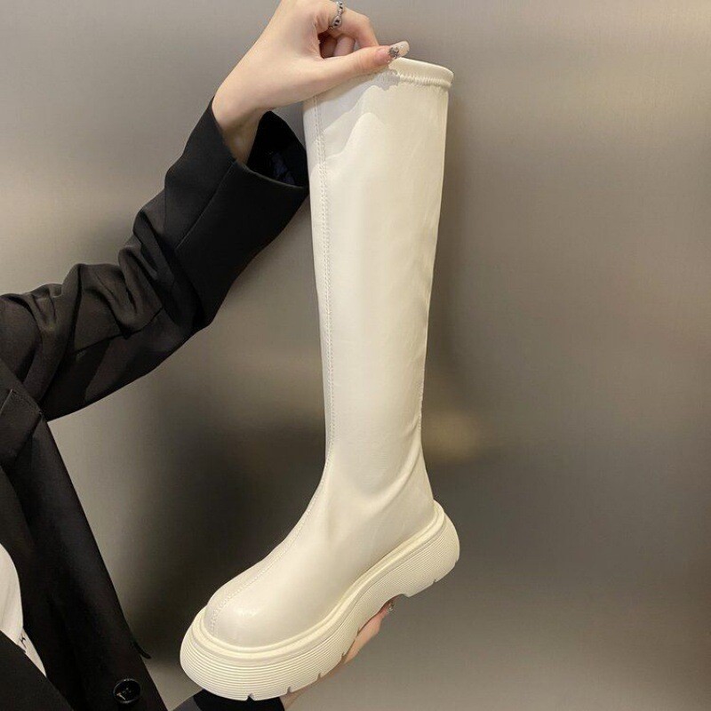 2023 új őszi és téli Chelsea Martin Cavalier hosszú csizma női fehér bársony vastag talpú rövid csizma kicsiknek