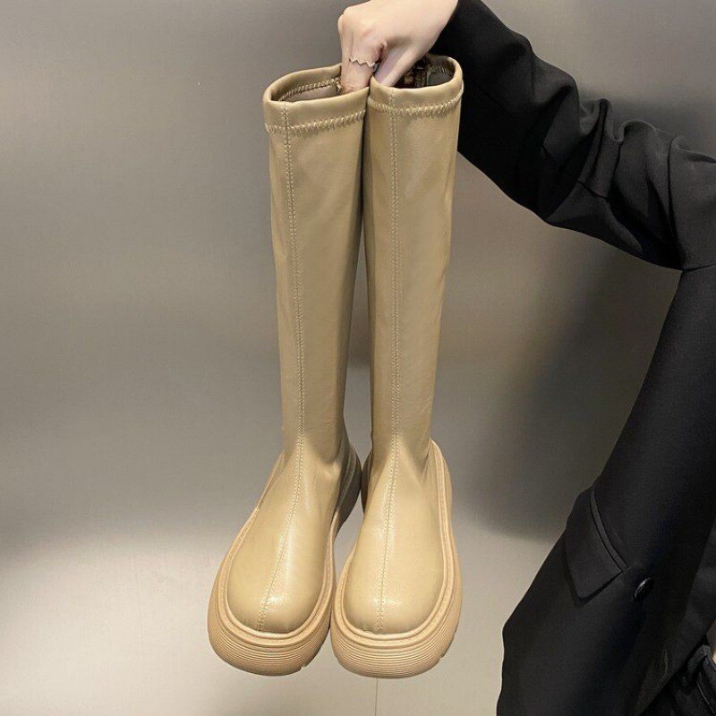 2023 új őszi és téli Chelsea Martin Cavalier hosszú csizma női fehér bársony vastag talpú rövid csizma kicsiknek