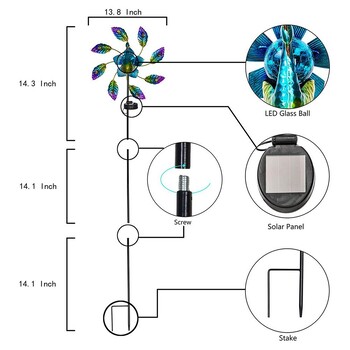 Solar Automatic Light Wind Spinner Εξωτερικός μεταλλικός ανεμόμυλος για αυλή κήπου Δώρο παιχνιδιών για διακόσμηση κήπου