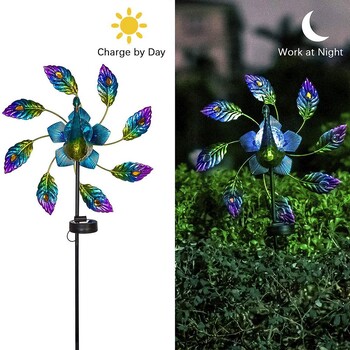 Solar Automatic Light Wind Spinner Εξωτερικός μεταλλικός ανεμόμυλος για αυλή κήπου Δώρο παιχνιδιών για διακόσμηση κήπου