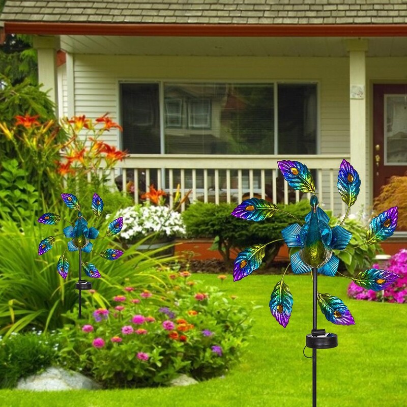 Saules automātiskā gaismas zirņu vēja griezējs āra metāla vējdzirnavas dārza pagalmam Dārza dekorēšanai āra rotaļlieta Dāvana
