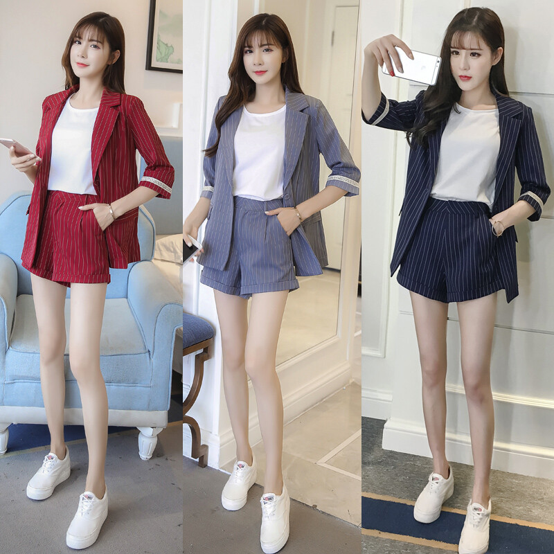 2020. gada pavasara sieviešu vasaras biznesa žakete, svītrains, slaids, OL Biroja dāma, darba apģērbs, īsas bikses, formastērps 2 dab.