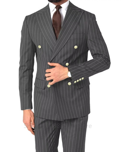 Elegantsed meesteülikonnad, kaherealine triibuline bleiser, 2-osaline, seltskondlik pidulik pulmakleit, õhuke sobivus, kohandatud frakk.
