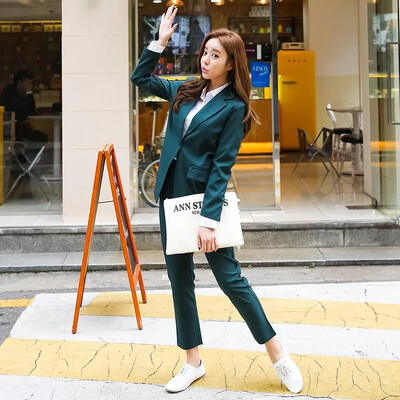 Novo pristiglo žensko odijelo, modno usko poslovno uredsko OL tamnozeleni komplet sakoa, formalni sako + hlače, žensko odijelo