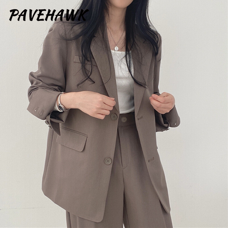 Női blézer nadrág szettek egysoros irodai női alkalmi őszi tömör blézer öltöny zseb kétrészes szett Elegáns női ruhák