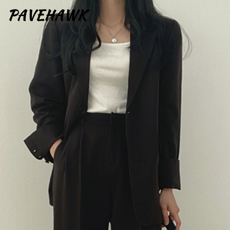 Női blézer nadrág szettek egysoros irodai női alkalmi őszi tömör blézer öltöny zseb kétrészes szett Elegáns női ruhák