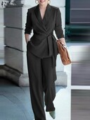 ZANZEA Korean Fashion OL komplektid 2TK pikkade varrukatega revääriga jakid laia säärega püksid Sügisene vaba ülikond Elegantne peokomplekt