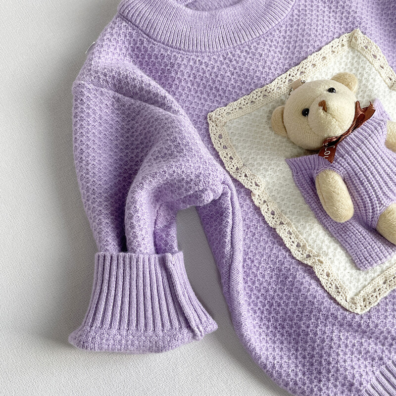 2023 őszi újdonság gyerekeknek baba lányoknak teljes ujjú folt, 3D medve baba kötött felső pulóver gyerekeknek aranyos alsó ruha